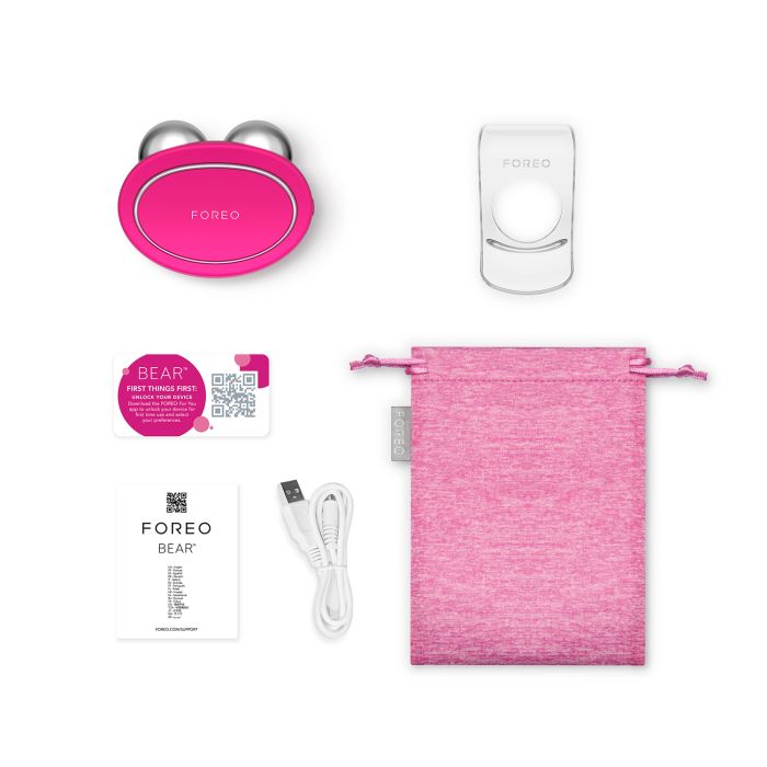Foreo Bear Fuchsia uređaj, uputstvo, punjač i torbica za uređaj